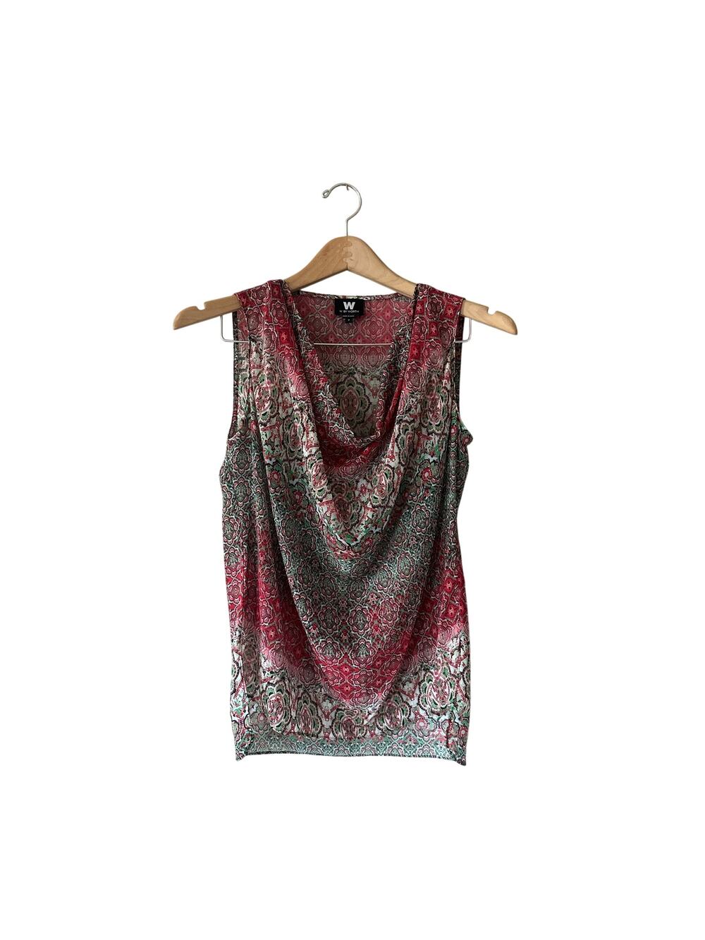 W by Worth Printed Cowl Neck Blouse Size Small